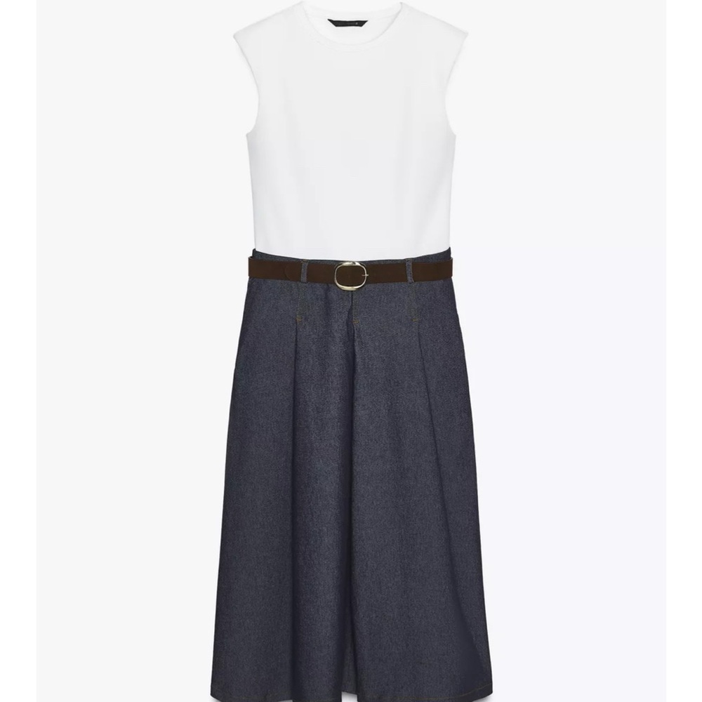 Zara White and Blue Midi Dress